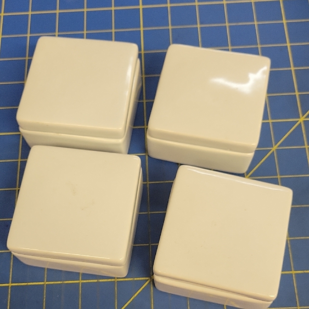 Set of Four Cream Ceramic 3" Boxes